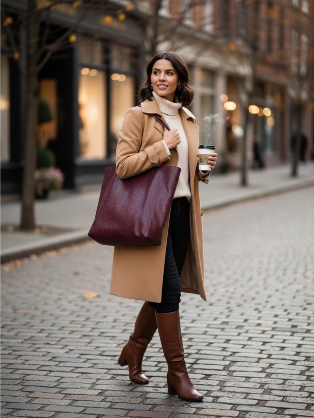 Sorial Embossed Lizard Print Leather Tote Bag Oxblood Oversized